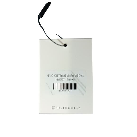 New HELLO MOLLY Embark With You Midi Stretchy Crepe Dress Teal SZ 2 - Picture 13 of 15